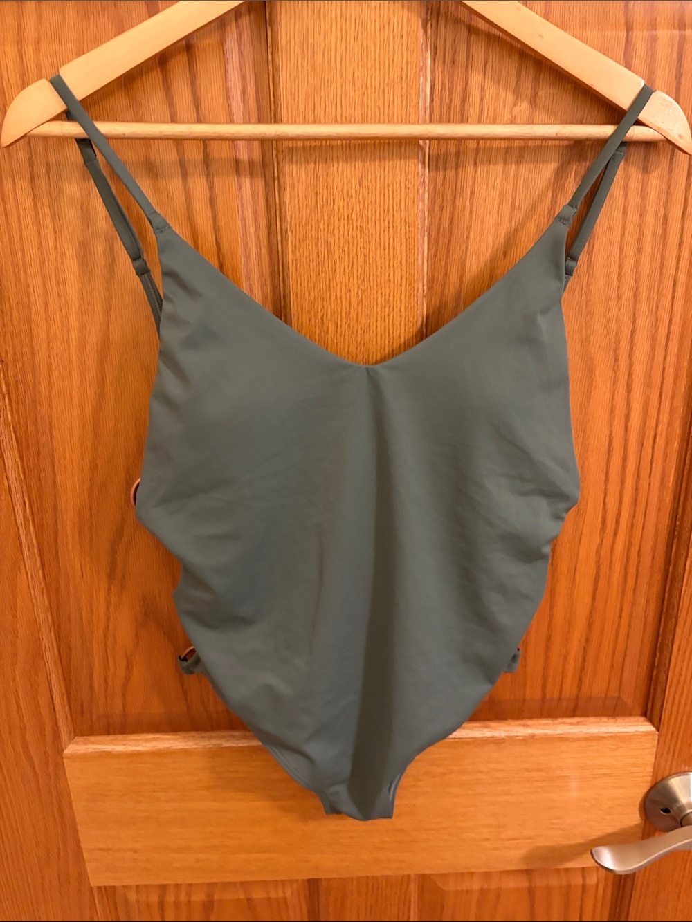 Aerie Sage/Olive Green One Piece Swimsuit Bronze Side Ring Accents Size Medium